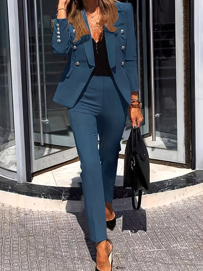 Conjunto Feminino Blazer Duplo + Calça Slim – Elegância para Trabalho & Evento