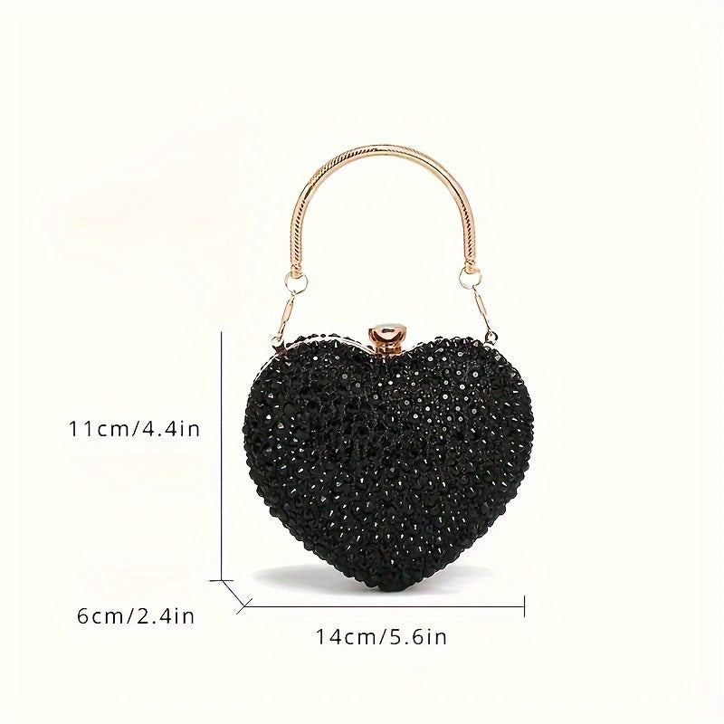 Clutch Feminina Formato Coração com Strass – Mini Evening Bag com Corrente