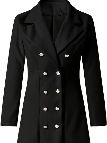 Blazer Feminino Plus Size – Abotoamento Duplo, Gola Lapela, Manga Longa