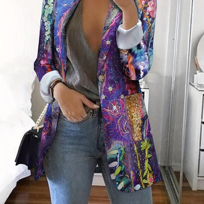 Blazer Feminino Letter Print – Corte Solto, Botão Único