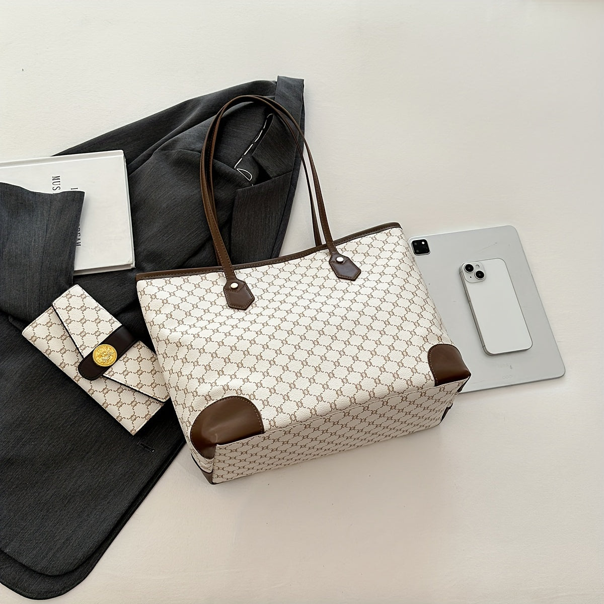 Bolsa Tote Feminina Texturizada com Carteira – Estilo Clássico e Elegância para o Dia a Dia