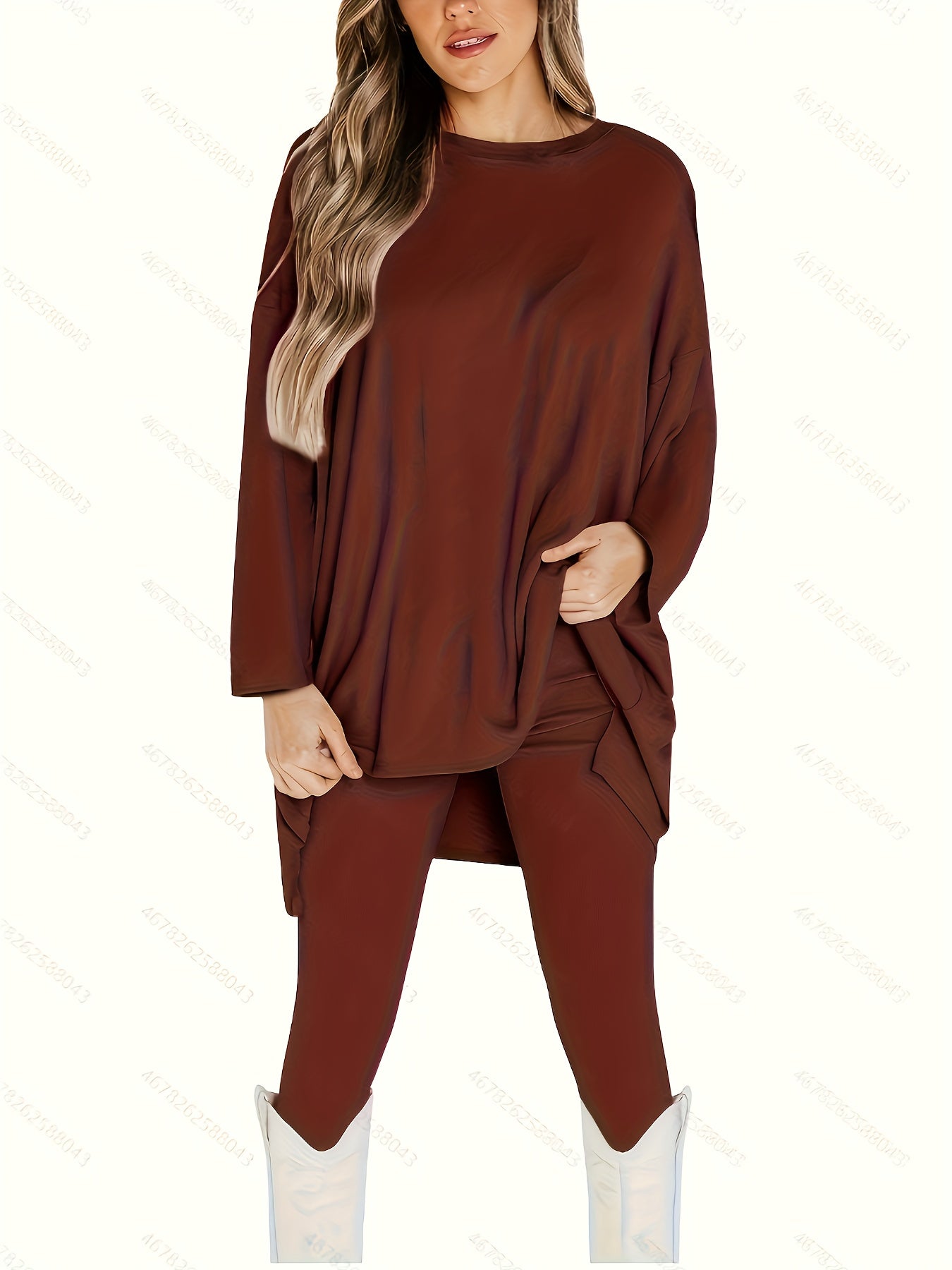 Conjunto Plus Size Feminino Casual – Top Oversized Manga Longa + Leggings