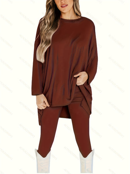 Conjunto Plus Size Feminino Casual – Top Oversized Manga Longa + Leggings