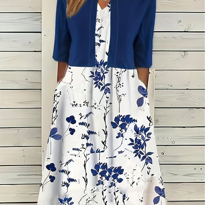 Conjunto Feminino Estampa Floral – Crop Top V-Neck + Saia/Midi Knit Conforto Primavera/Verão