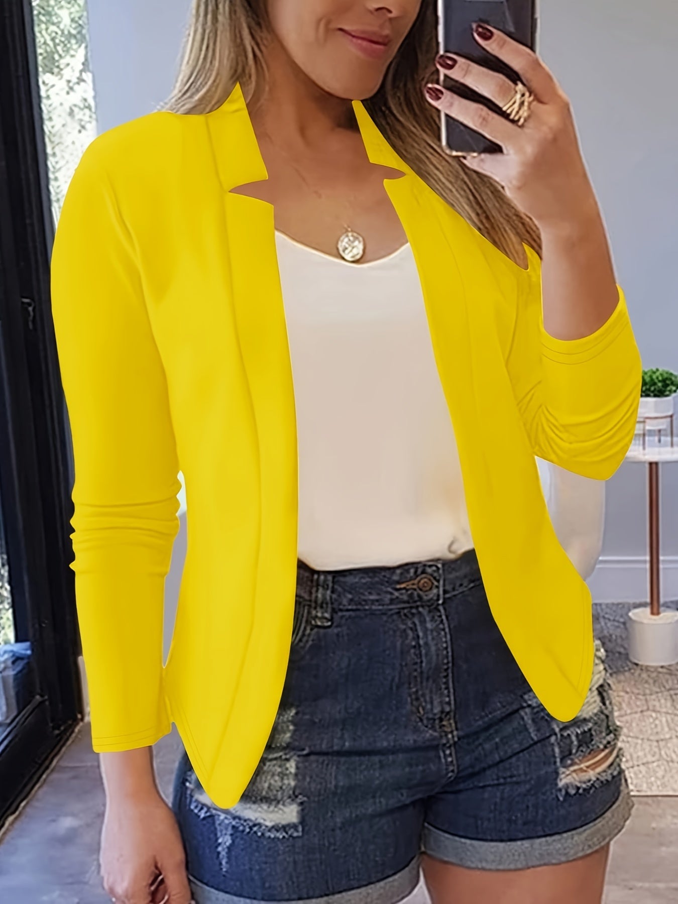 Blazer Feminino Slim Elegante – Manga Longa, Frente Aberta, Ideal para Escritório