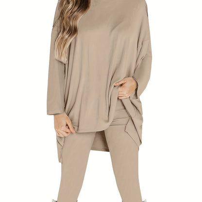 Conjunto Plus Size Feminino Casual – Top Oversized Manga Longa + Leggings