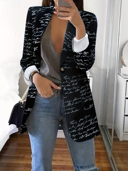 Blazer Feminino Letter Print – Corte Solto, Botão Único