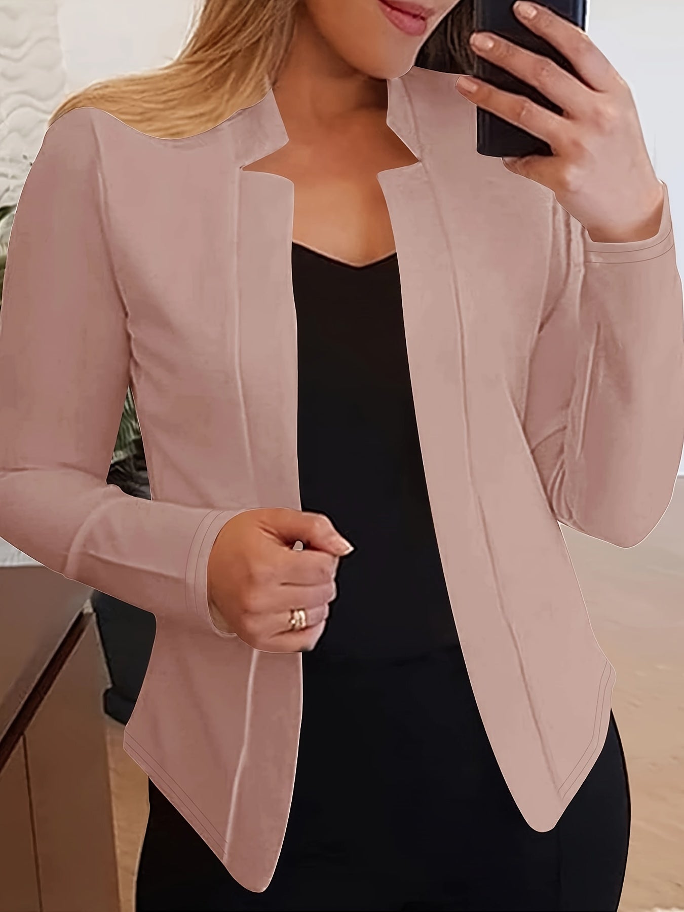Blazer Feminino Slim Elegante – Manga Longa, Frente Aberta, Ideal para Escritório