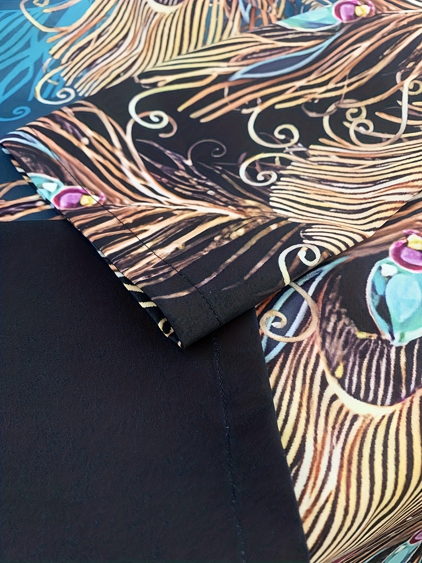 Conjunto Plus Size Feminino Estampa Ombre Pavo Real – Blusa Manga Longa + Calça Reta