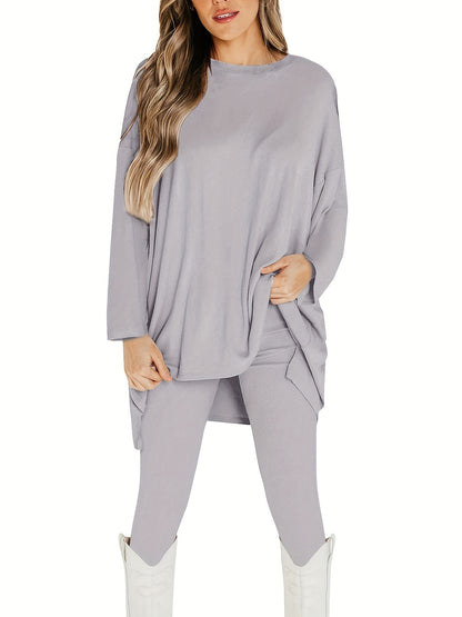 Conjunto Plus Size Feminino Casual – Top Oversized Manga Longa + Leggings