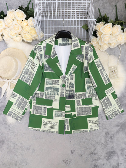 Casaco Plus Size Print Newspaper – Impacto Elegante