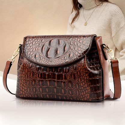Bolsa Feminina Padrão Crocodilo – Ombro ou Transversal Vintage com Fecho Aba