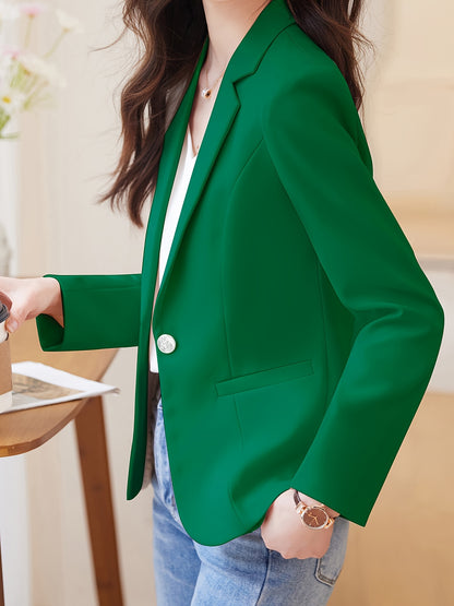 Blazer Feminino de Lapela com Fechamento de Um Botão – Manga Longa, Frente Aberta, para Trabalho e Escritório