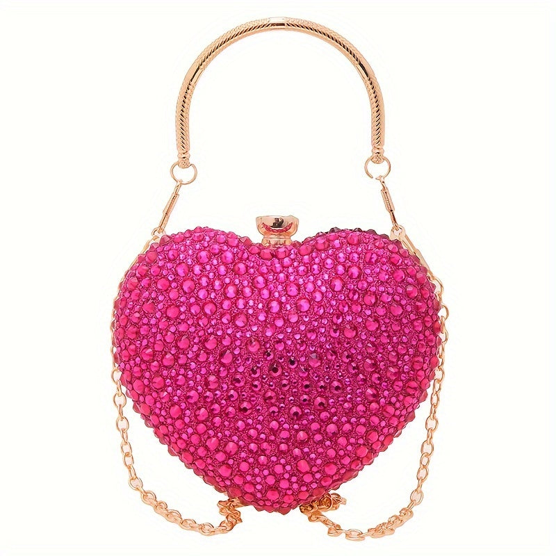 Clutch Feminina Formato Coração com Strass – Mini Evening Bag com Corrente