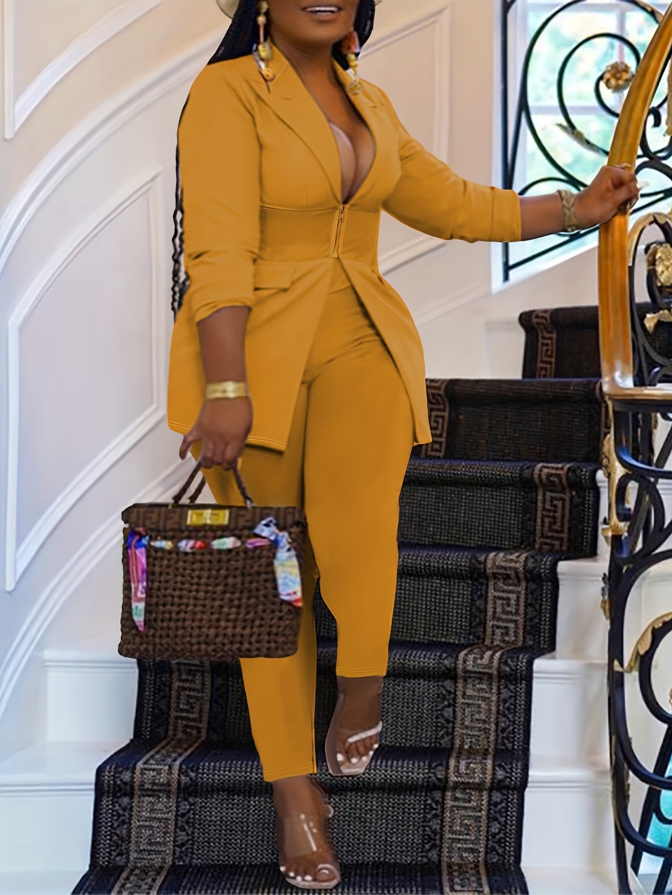 Conjunto Plus Size Feminino Blazer & Calça – Zíper Frontal com Elegância Profissional