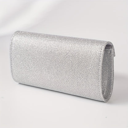 Clutch Feminina Envelope com Glitter – Mini Bolsa Prateada com Corrente para Festa
