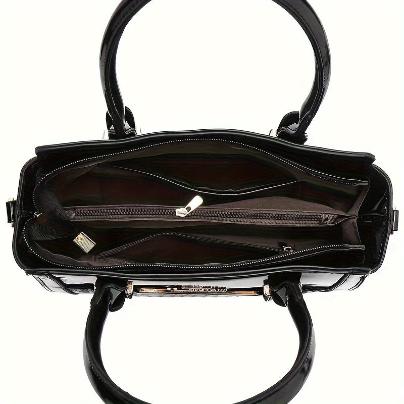 Conjunto Feminino 2 Bolsas Croco – Tote + Clutch em PU com Top-Handle & Alça Ombro