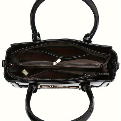 Conjunto Feminino 2 Bolsas Croco – Tote + Clutch em PU com Top-Handle & Alça Ombro