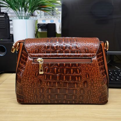 Bolsa Feminina Padrão Crocodilo – Ombro ou Transversal Vintage com Fecho Aba