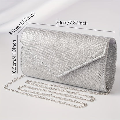 Clutch Feminina Envelope com Glitter – Mini Bolsa Prateada com Corrente para Festa
