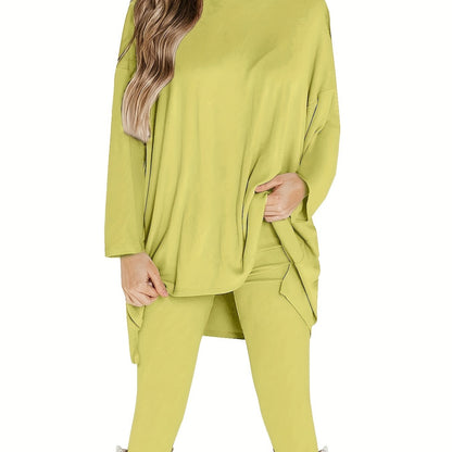 Conjunto Plus Size Feminino Casual – Top Oversized Manga Longa + Leggings