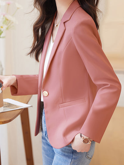 Blazer Feminino de Lapela com Fechamento de Um Botão – Manga Longa, Frente Aberta, para Trabalho e Escritório