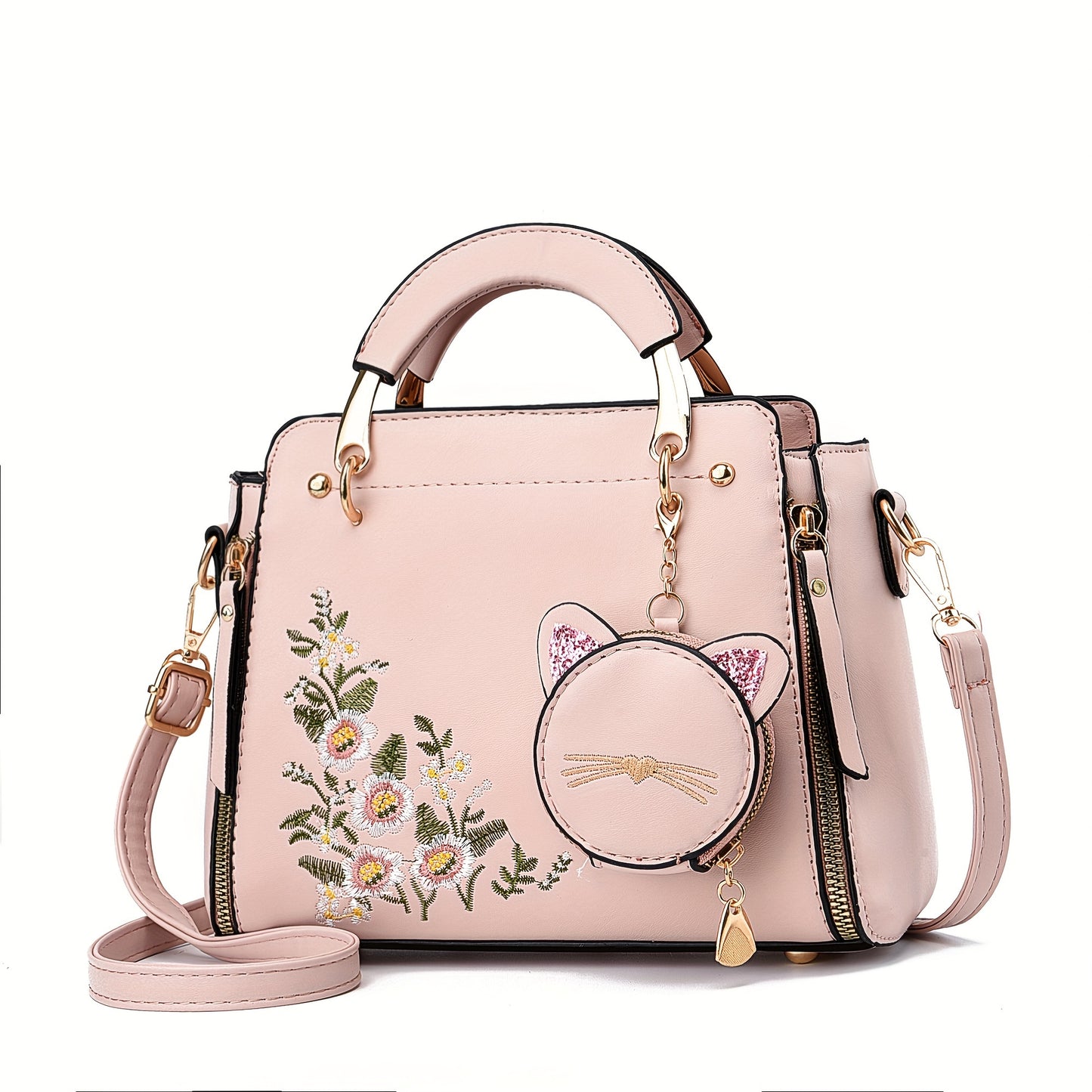 Bolsa Mini Feminina Satchel 2025 – Top-Handle + Corrente com Pingente Gatinho