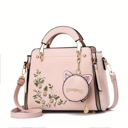 Bolsa Mini Feminina Satchel 2025 – Top-Handle + Corrente com Pingente Gatinho