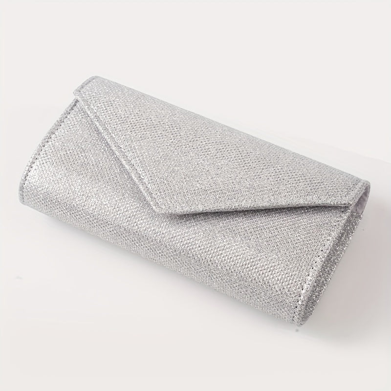 Clutch Feminina Envelope com Glitter – Mini Bolsa Prateada com Corrente para Festa