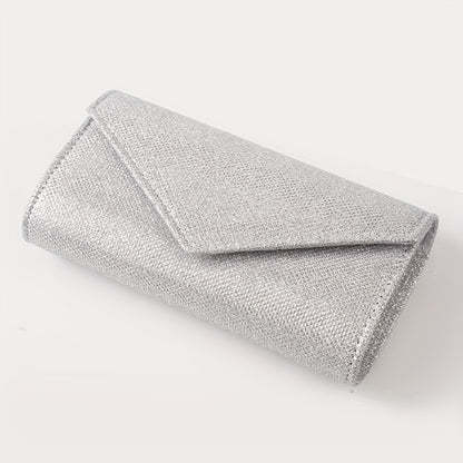 Clutch Feminina Envelope com Glitter – Mini Bolsa Prateada com Corrente para Festa