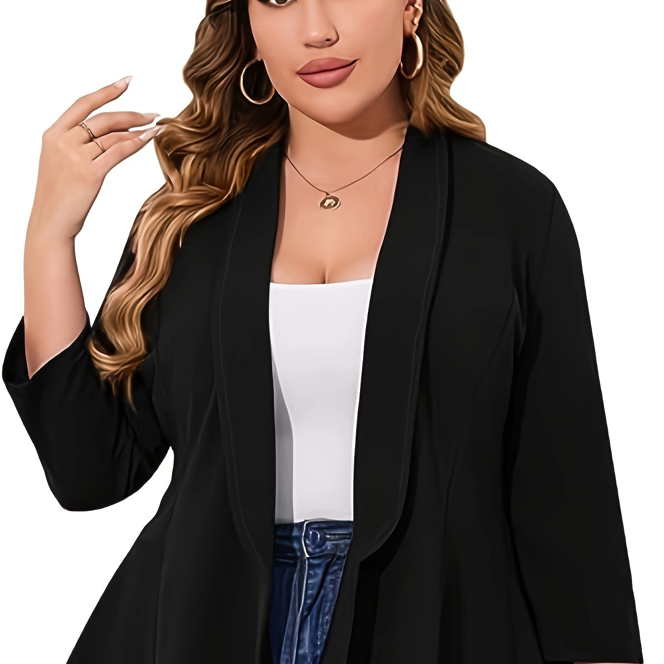 Blazer Feminino Plus Size – Manga ¾, Gola Lapela, Uso Profissional