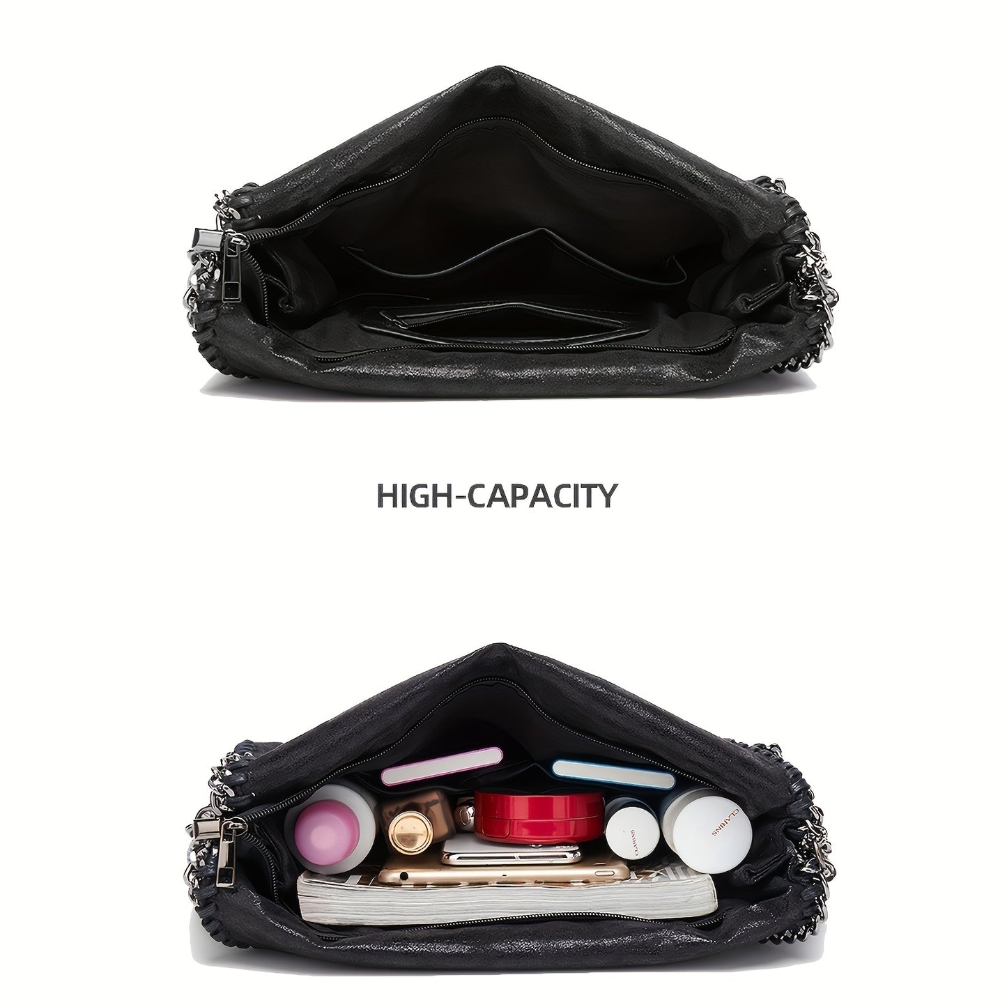 Bolsa Feminina Top Handle & Crossbody – Tote Espaçosa em Preto com Corrente