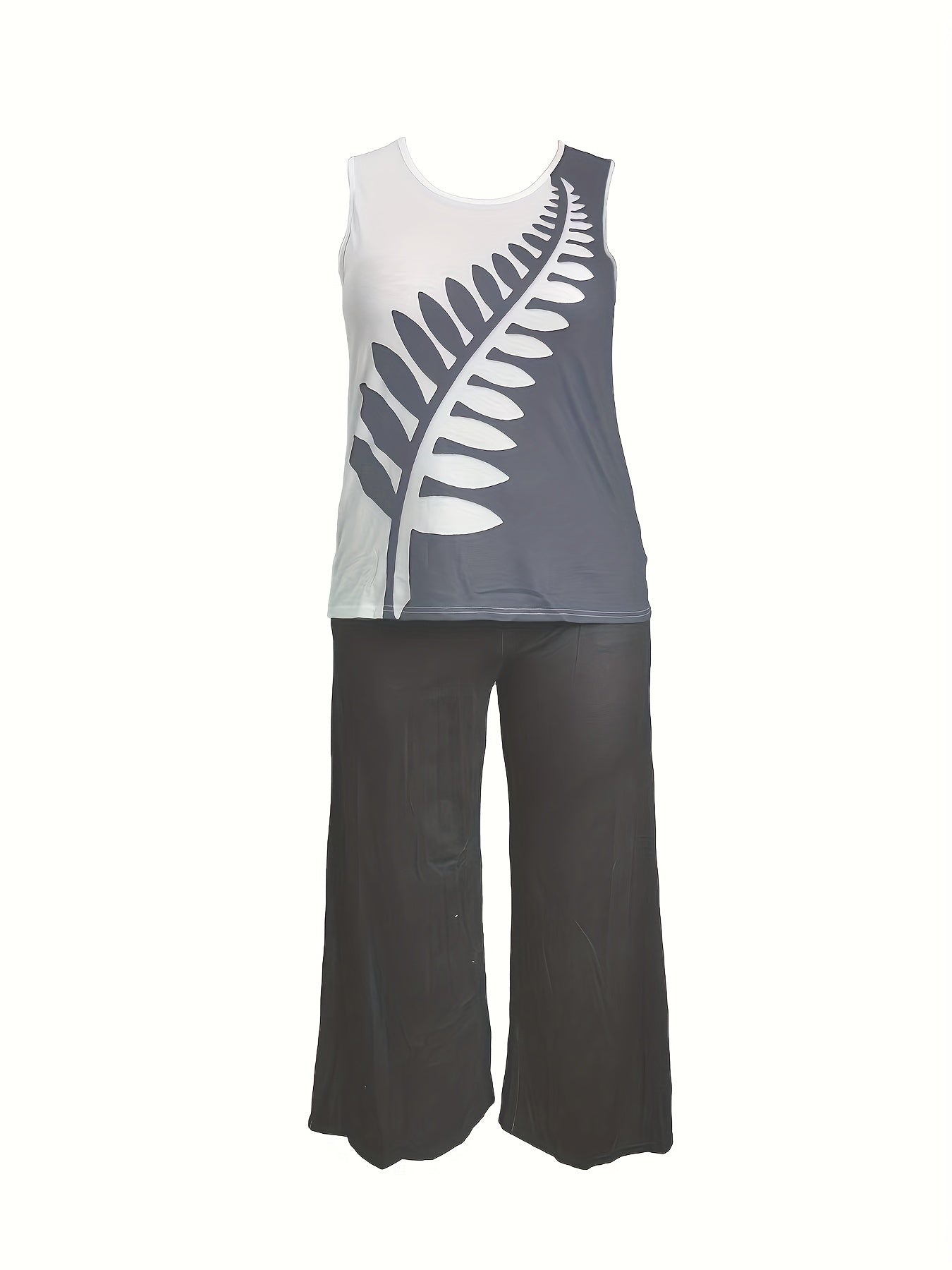 Conjunto Plus Size Feminino Listras Colorblock – Top Regata + Calça Reta