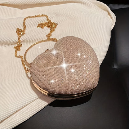 Bolsa Feminina Mini Box Coração com Corrente – Brilho & Charme para Festa e Ocasiões Especiais