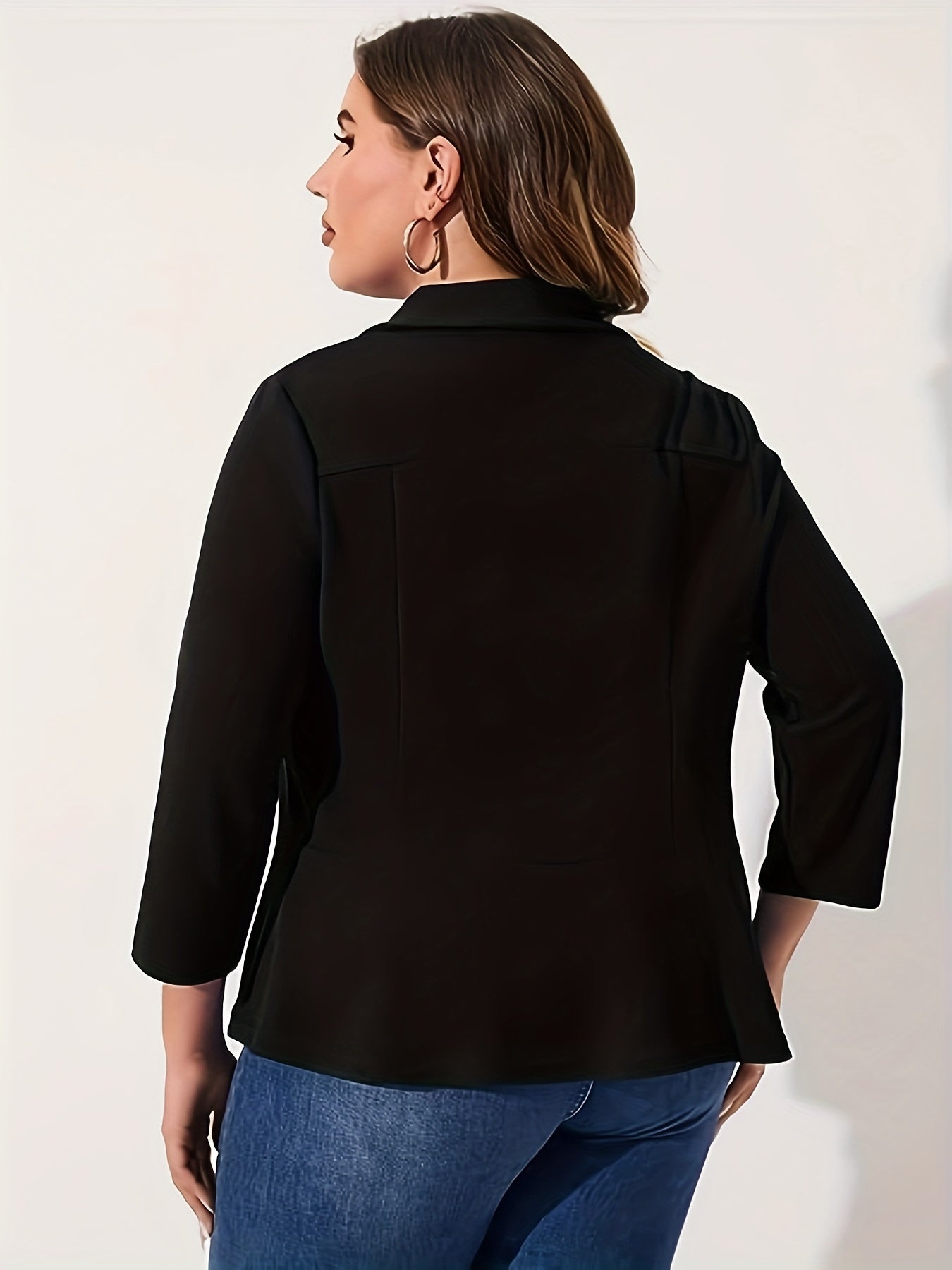 Blazer Feminino Plus Size – Manga ¾, Gola Lapela, Uso Profissional