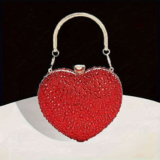 Clutch Feminina Formato Coração com Strass – Mini Evening Bag com Corrente