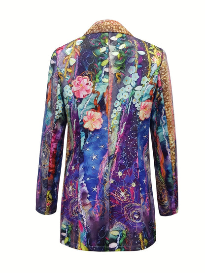 Blazer Feminino Letter Print – Corte Solto, Botão Único