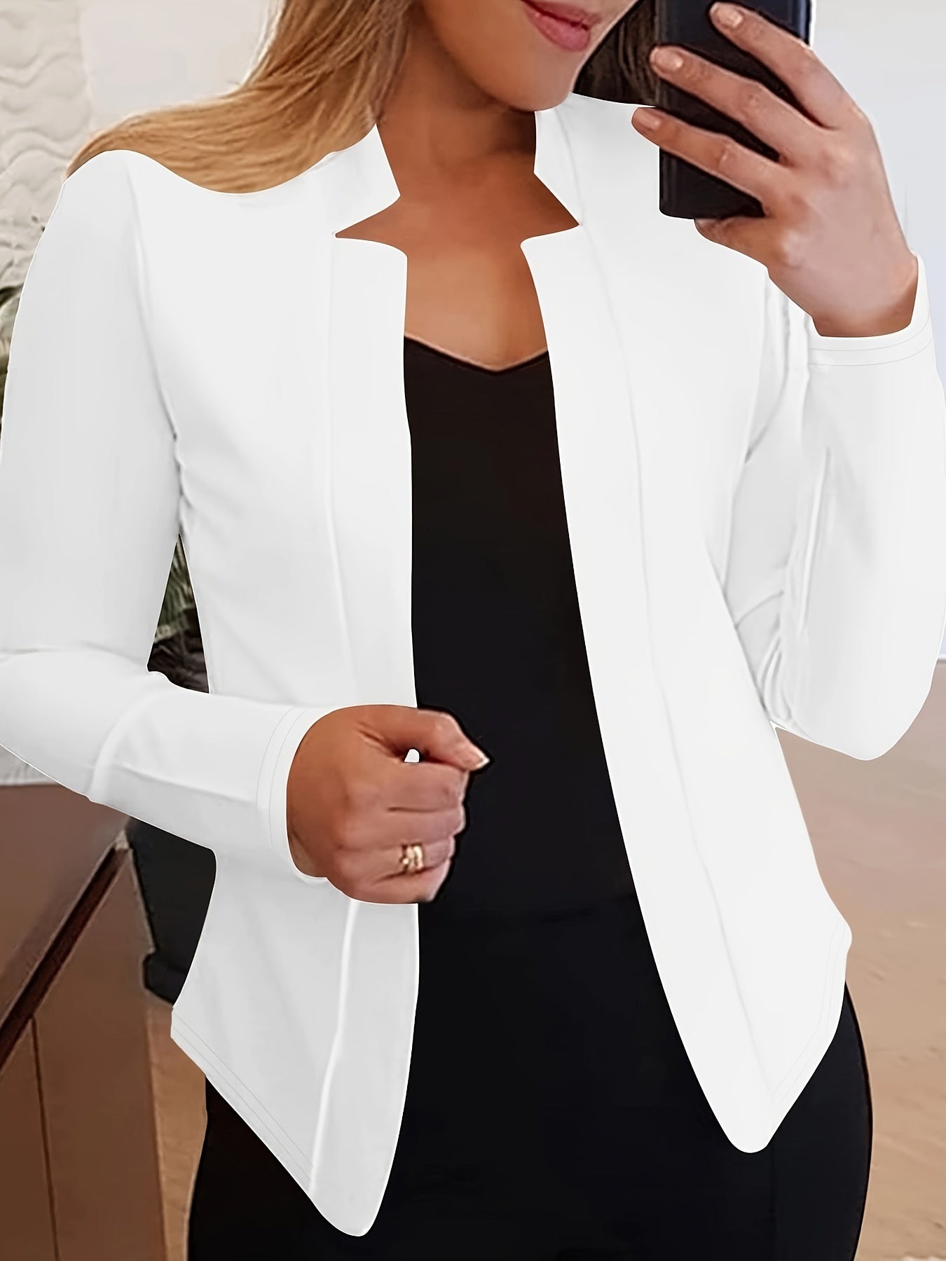 Blazer Feminino Slim Elegante – Manga Longa, Frente Aberta, Ideal para Escritório