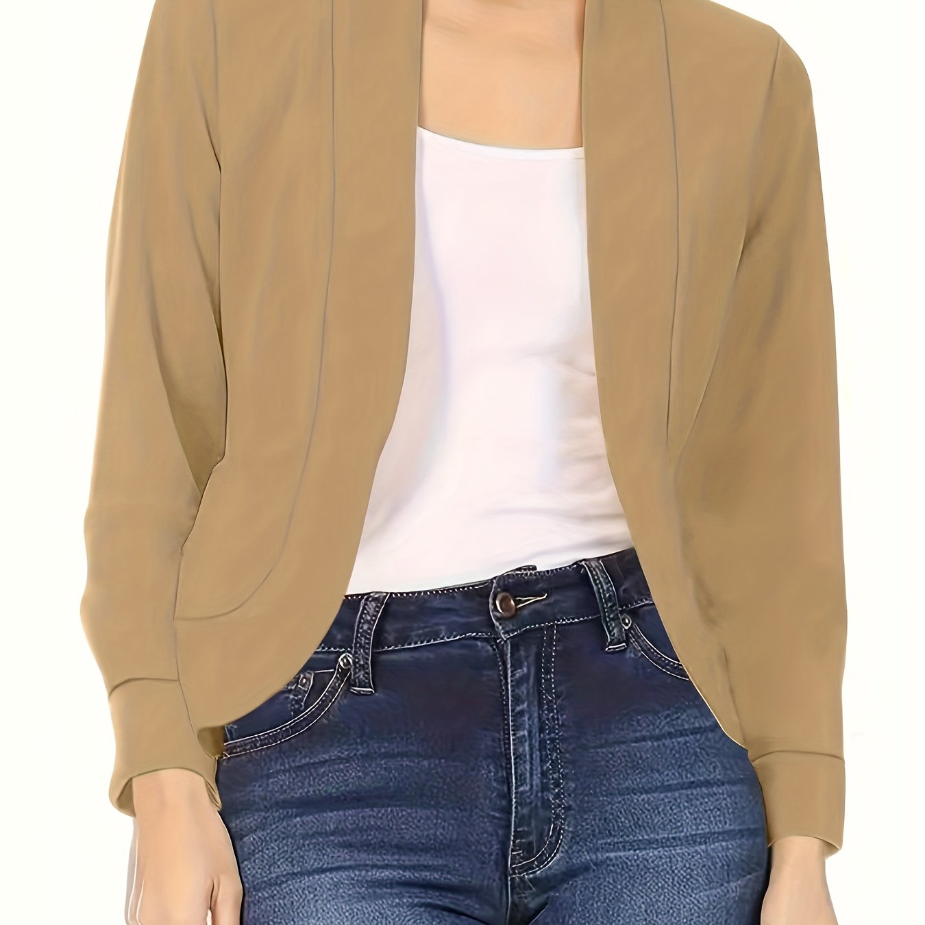 Blazer Feminino Gola Lapela – Manga Longa, Corte Aberto, Versátil Escritório/Casual