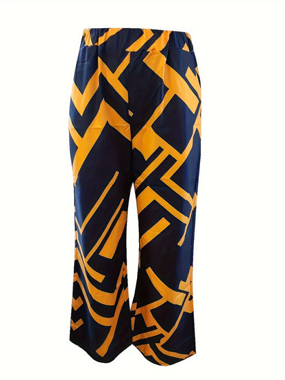 Conjunto Feminino Geo-Print Trend – Top Colete Sem Mangas + Calça Pantalona