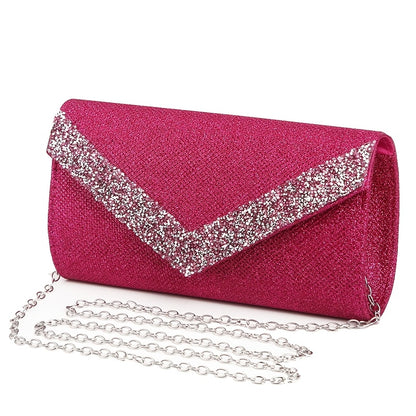 Clutch Feminina Envelope com Glitter – Mini Bolsa Prateada com Corrente para Festa