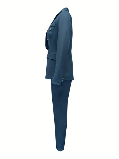 Conjunto Feminino Blazer Duplo + Calça Slim – Elegância para Trabalho & Evento