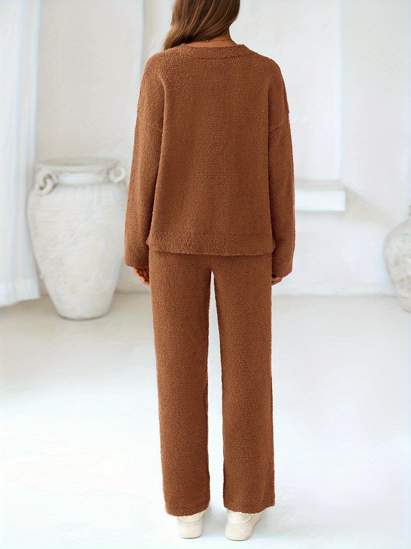 Conjunto Feminino Malha Tricot – Suéter Manga Longa + Calça Reta Solta