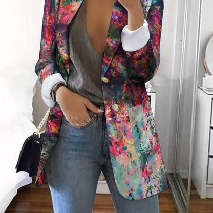Blazer Feminino Letter Print – Corte Solto, Botão Único