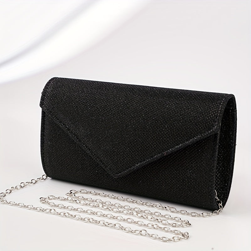 Clutch Feminina Envelope com Glitter – Mini Bolsa Prateada com Corrente para Festa