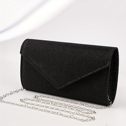 Clutch Feminina Envelope com Glitter – Mini Bolsa Prateada com Corrente para Festa