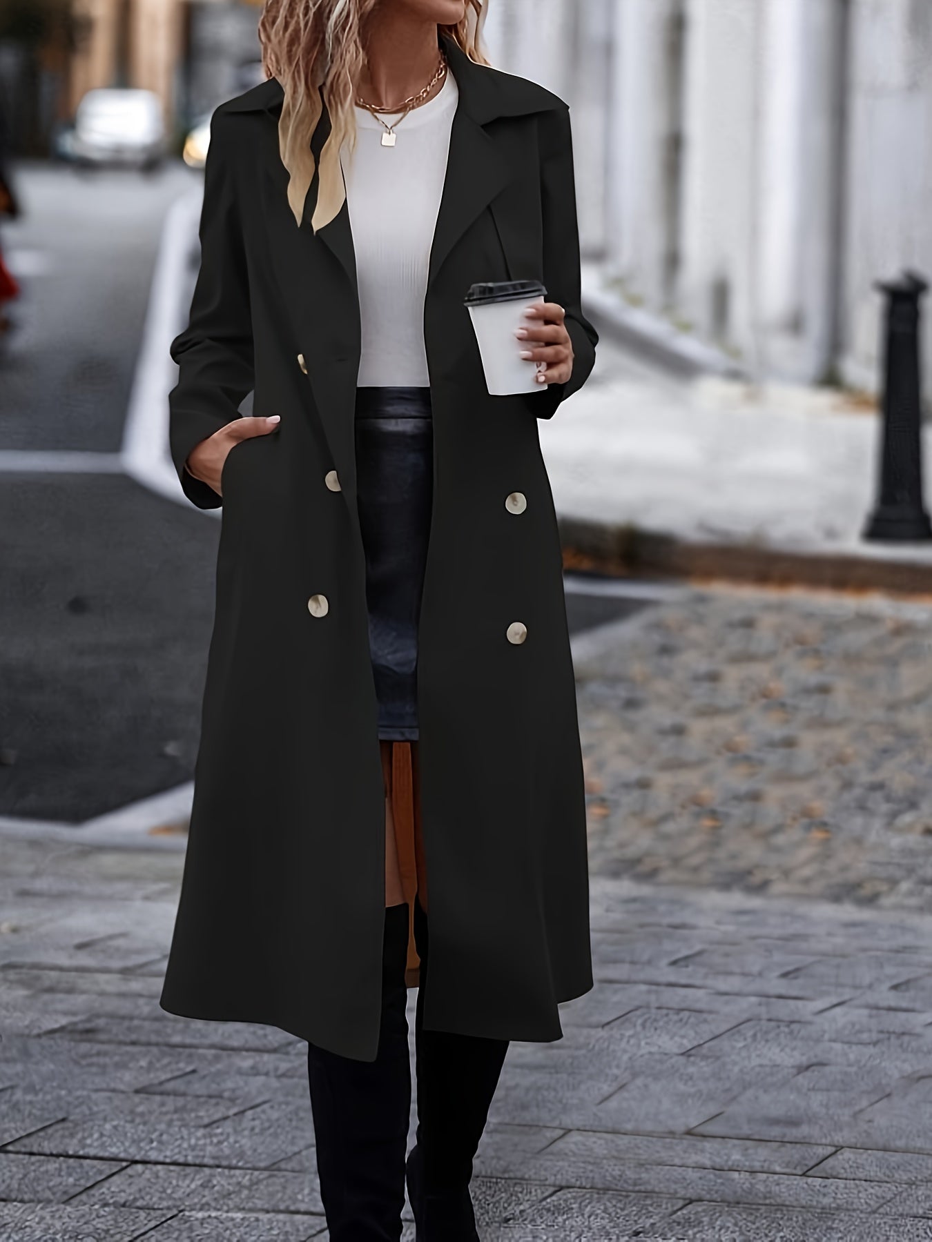 Trench Coat Duplo Botão Belted – Elegância Outono/Inverno