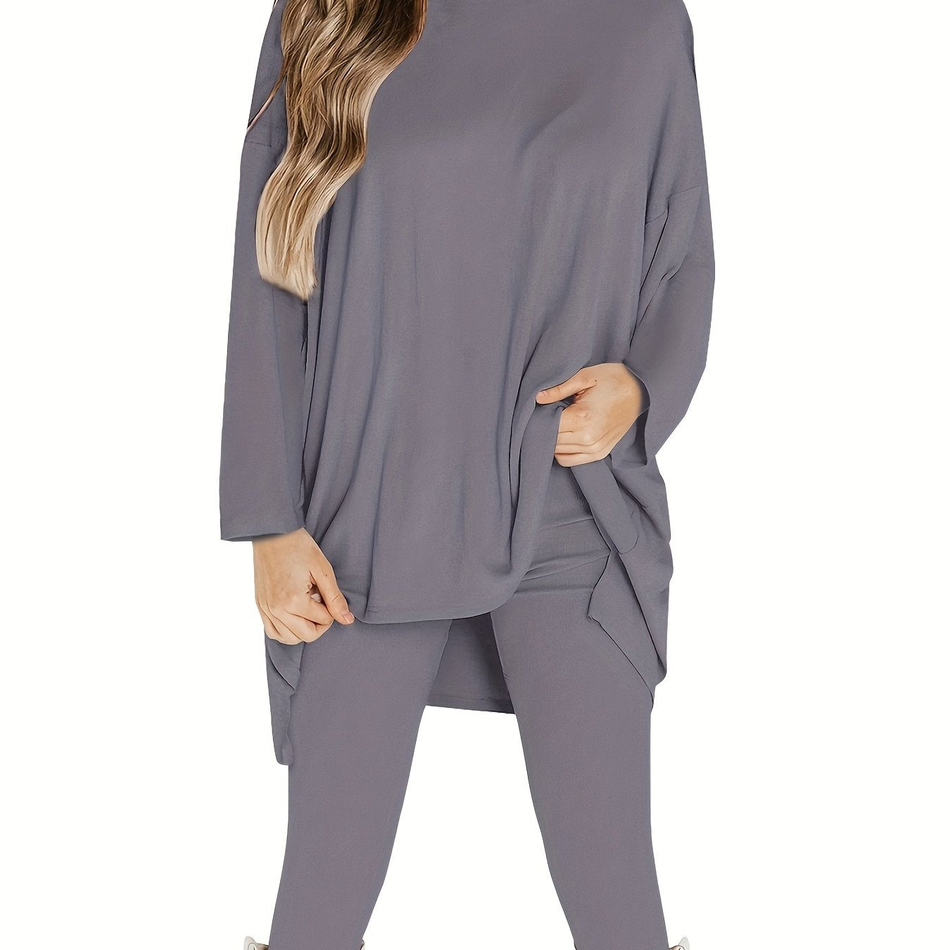 Conjunto Plus Size Feminino Casual – Top Oversized Manga Longa + Leggings