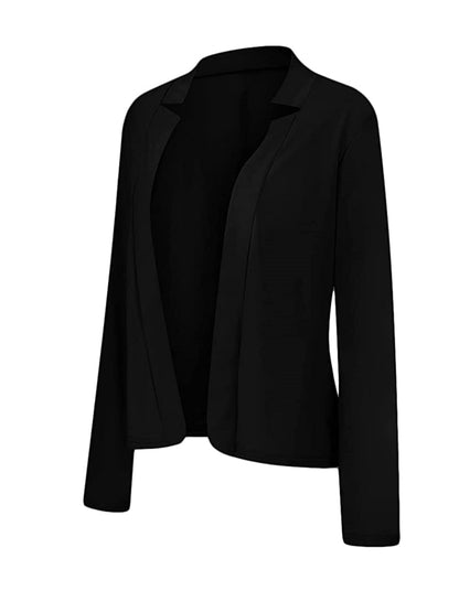 Blazer Feminino Casual Todas as Estações – Manga Longa, Gola Contrastante e Corte Aberto