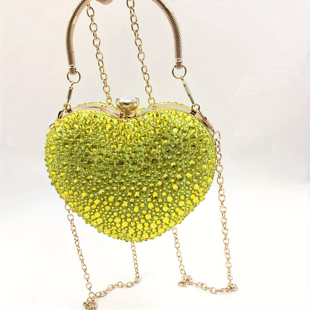 Clutch Feminina Formato Coração com Strass – Mini Evening Bag com Corrente